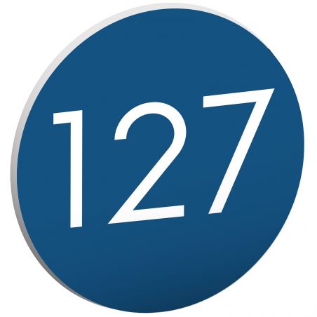 Numéro pour boite aux lettres personnalisable format rond diamètre 40 mm couleur bleu chiffres blancs
