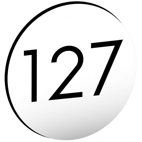 Numéro pour boite aux lettres personnalisable format rond diamètre 40 mm couleur blanc chiffres noirs