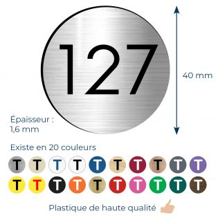 Numéro pour boite aux lettres personnalisable format rond diamètre 40 mm couleur gris argent chiffres noirs