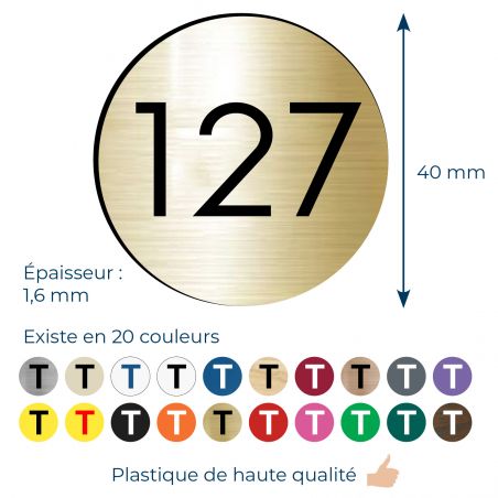 Numéro pour boite aux lettres personnalisable format rond diamètre 40 mm couleur or brossé chiffres noirs