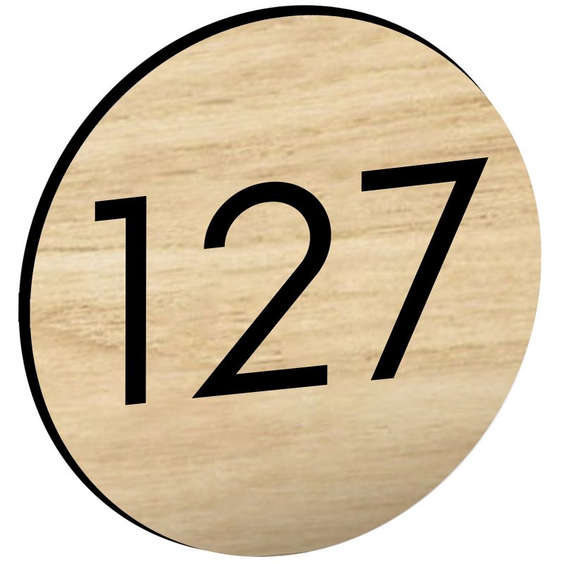 Numéro pour boite aux lettres personnalisable format rond diamètre 40 mm couleur effet bois clair chiffres noirs Numéro pour boite aux lettres personnalisable format rond diamètre 40 mm couleur effet bois clair chiffres noirs