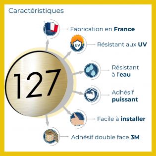 Numéro pour boite aux lettres personnalisable format rond diamètre 40 mm couleur gris argent chiffres noirs