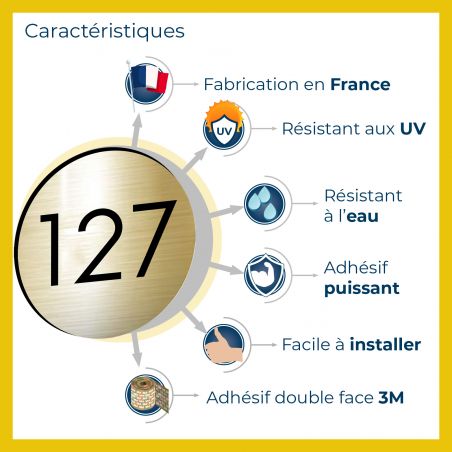 Numéro pour boite aux lettres personnalisable format rond diamètre 40 mm couleur gris argent chiffres noirs