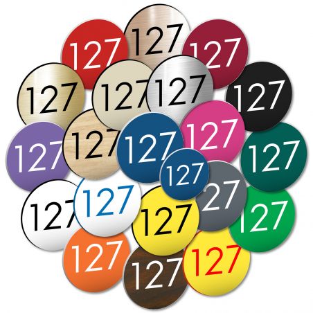 Numéro pour boite aux lettres personnalisable format rond diamètre 40 mm couleur gris argent chiffres noirs