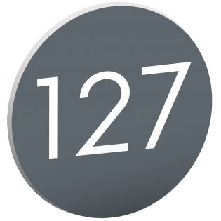 Numéro pour boite aux lettres personnalisable format rond diamètre 60 mm couleur gris chiffres blancs