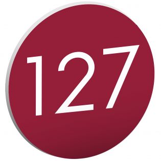 Numéro pour boite aux lettres personnalisable format rond diamètre 60 mm couleur bordeaux chiffres blancs