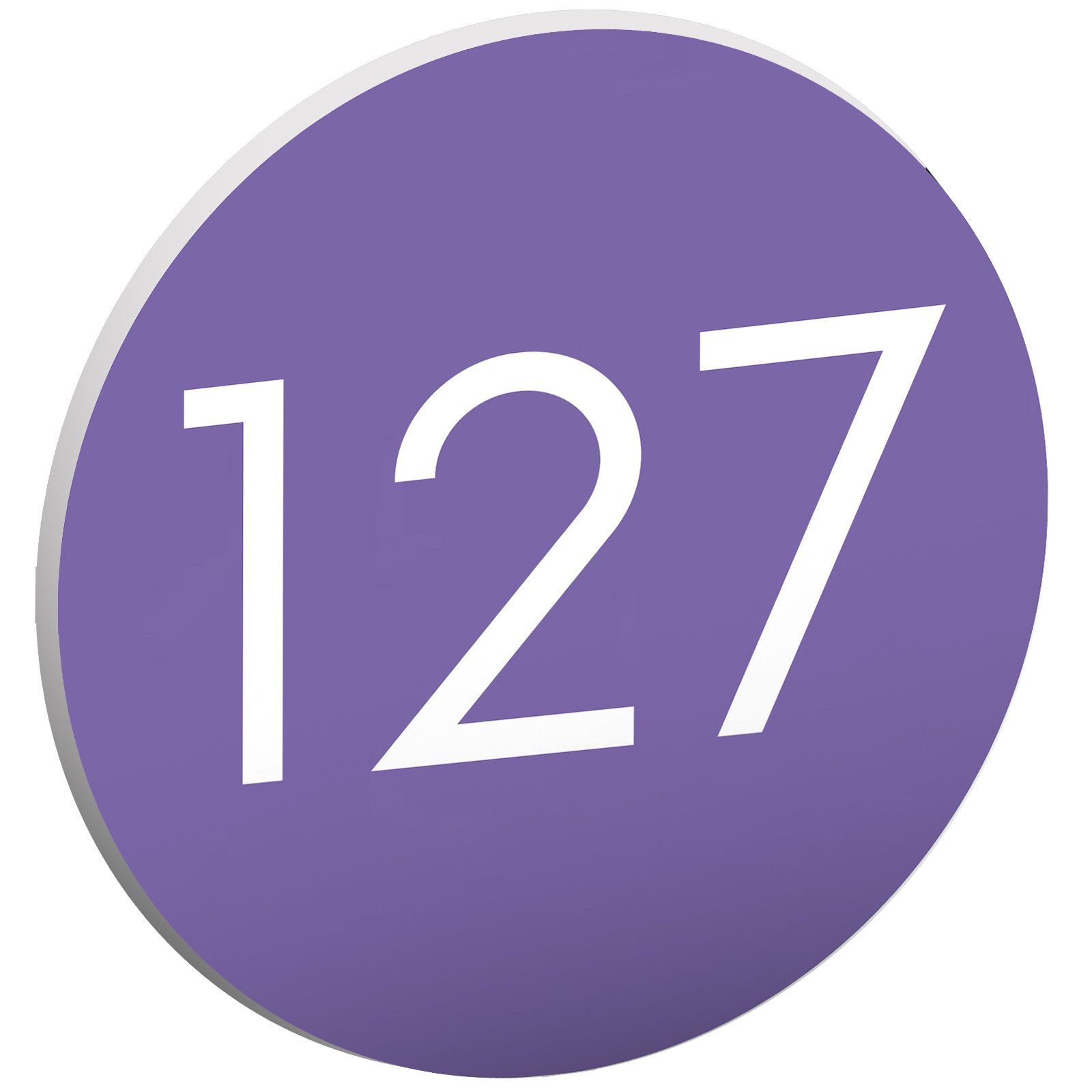 Numéro pour boite aux lettres personnalisable format rond diamètre 60 mm couleur violet chiffres blancs