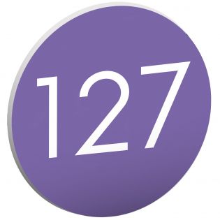 Numéro pour boite aux lettres personnalisable format rond diamètre 60 mm couleur violet chiffres blancs