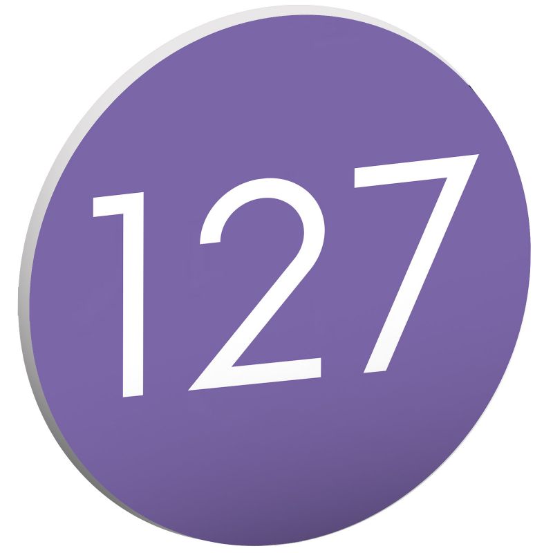 Numéro pour boite aux lettres personnalisable format rond diamètre 60 mm couleur violet chiffres blancs Numéro pour boite aux lettres personnalisable format rond diamètre 60 mm couleur violet chiffres blancs