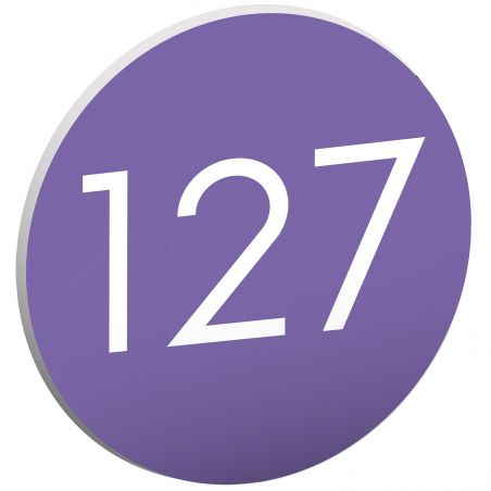 Numéro pour boite aux lettres personnalisable format rond diamètre 60 mm couleur violet chiffres blancs
