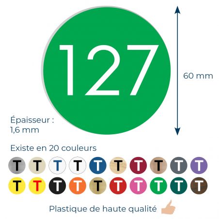 Numéro pour boite aux lettres personnalisable format rond diamètre 60 mm couleur vert pomme chiffres blancs