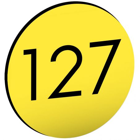 Numéro pour boite aux lettres personnalisable format rond diamètre 60 mm couleur jaune chiffres noirs