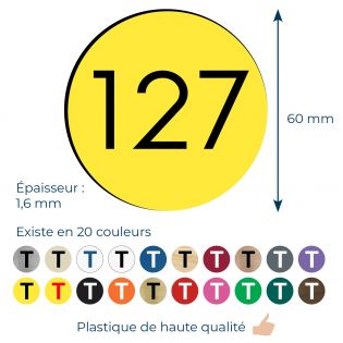 Numéro pour boite aux lettres personnalisable format rond diamètre 60 mm couleur jaune chiffres noirs