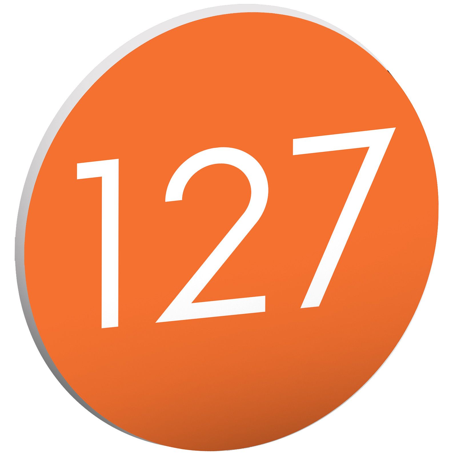 Numéro pour boite aux lettres personnalisable format rond diamètre 60 mm couleur orange chiffres blancs