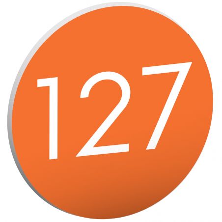 Numéro pour boite aux lettres personnalisable format rond diamètre 60 mm couleur orange chiffres blancs