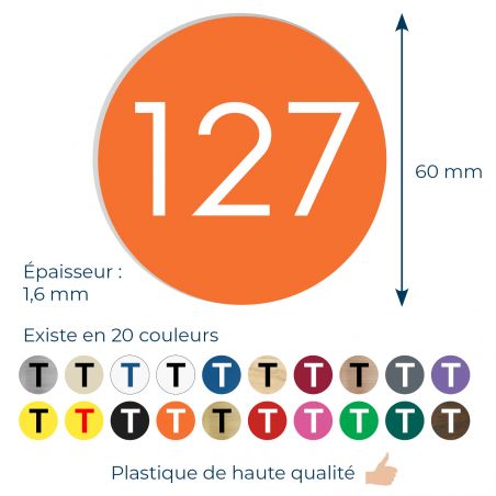 Numéro pour boite aux lettres personnalisable format rond diamètre 60 mm couleur orange chiffres blancs