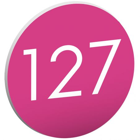 Numéro pour boite aux lettres personnalisable format rond diamètre 60 mm couleur rose chiffres blancs