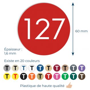 Numéro pour boite aux lettres personnalisable format rond diamètre 60 mm couleur rouge chiffres blancs