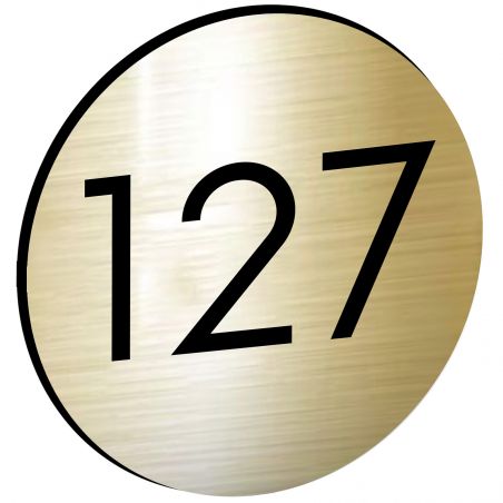 Numéro pour boite aux lettres personnalisable format rond diamètre 60 mm couleur or brossé chiffres noirs