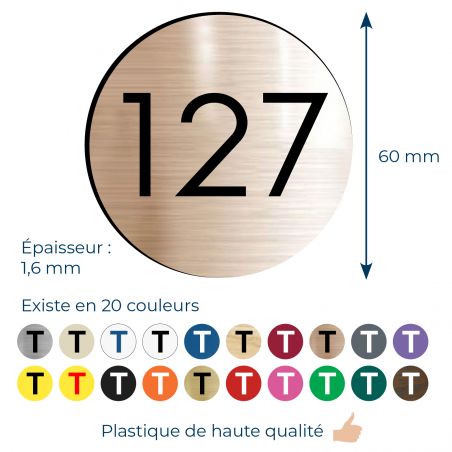 Numéro pour boite aux lettres personnalisable format rond diamètre 60 mm couleur cuivre chiffres noirs