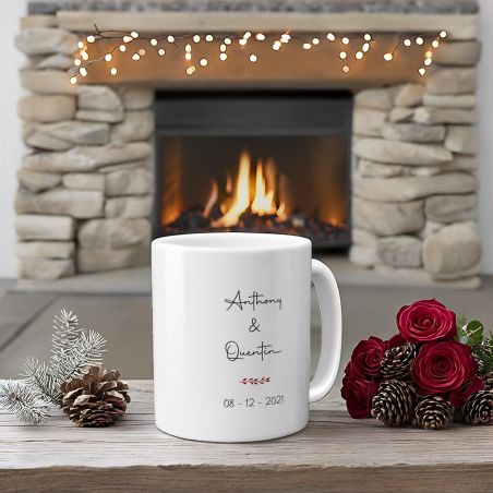 Mug en céramique blanc personnalisé · Dessin couple One Line LGBT Hommes