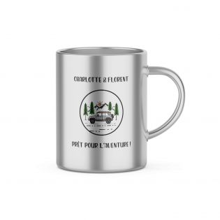 Customizable double-walled stainless steel coffee cup · Ideal tableware for camping · 33 cL