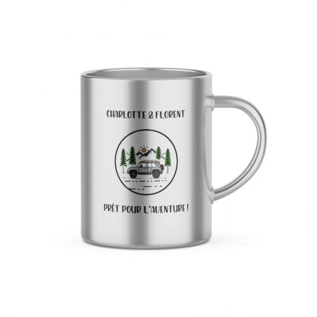 Customizable double-walled stainless steel coffee cup · Ideal tableware for camping · 33 cL
