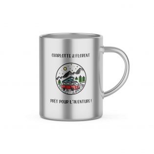 Customizable double-walled stainless steel coffee cup · Ideal tableware for camping · 33 cL