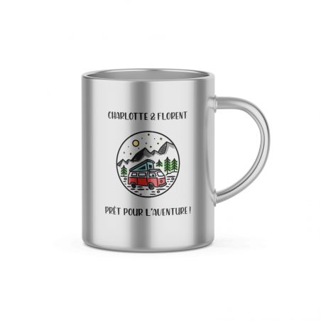 Customizable double-walled stainless steel coffee cup · Ideal tableware for camping · 33 cL