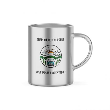 Customizable double-walled stainless steel coffee cup · Ideal tableware for camping · 33 cL