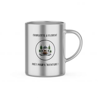 Customizable double-walled stainless steel coffee cup · Ideal tableware for camping · 33 cL