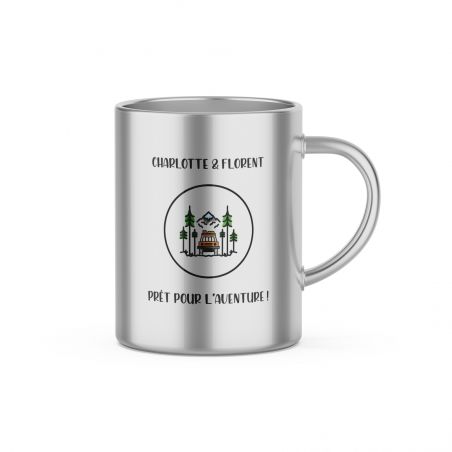 Customizable double-walled stainless steel coffee cup · Ideal tableware for camping · 33 cL