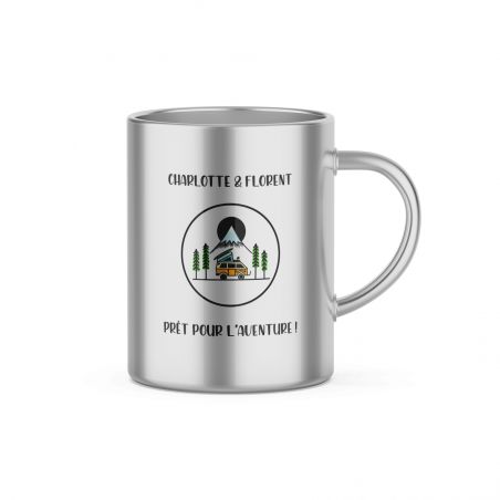 Customizable double-walled stainless steel coffee cup · Ideal tableware for camping · 33 cL