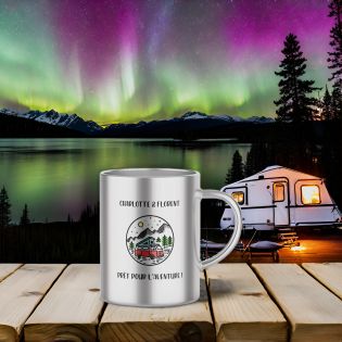 Customizable double-walled stainless steel coffee cup · Ideal tableware for camping · 33 cL