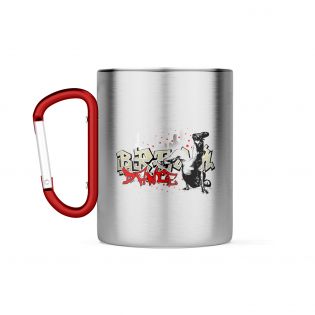 Tasse à café double paroi en inox avec Mousqueton personnalisable avec texte, photo et logo · 33 cl
