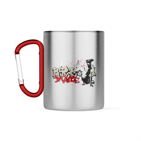 Tasse à café double paroi en inox avec Mousqueton personnalisable avec texte, photo et logo · 33 cl