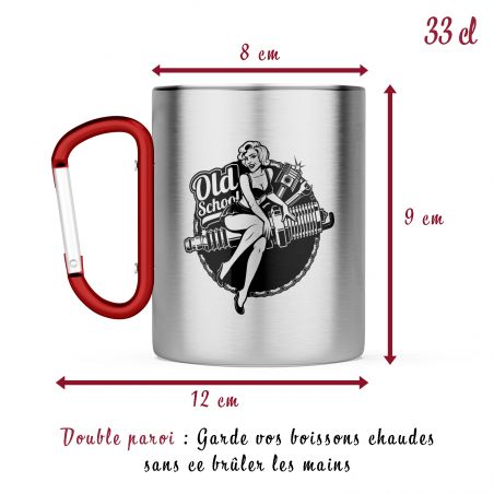 Mug Inox double paroi et mousqueton personnalisable avec texte, photo et logo · 33 cl