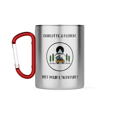 Double-walled stainless steel hiking mug with customizable carabiner · 20 cL