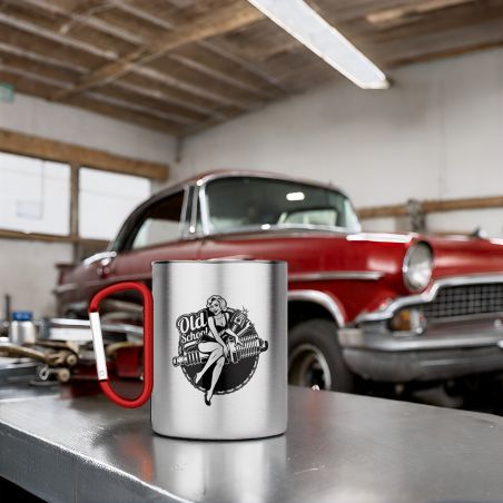 Double-walled stainless steel coffee cup with customizable carabiner with text, photo and logo · 20 cL
