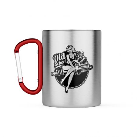 Tasse à café double paroi en inox avec Mousqueton personnalisable avec texte, photo et logo · 20 cl