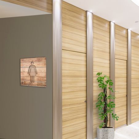 Panneau pictogramme de signalisation · Toilettes Femmes| Texture Bois