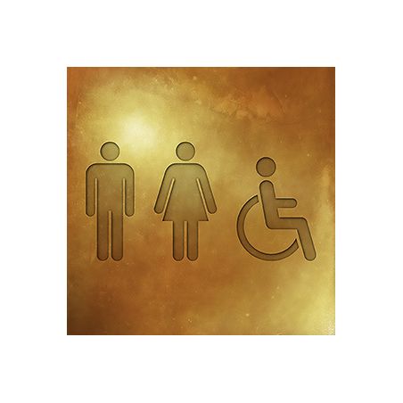 Panneau pictogramme de signalisation · Toilettes Trio H/F PMR | Texture Gold