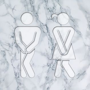 Panneau pictogramme de signalisation · Toilettes Mixtes Humoristique| Texture Marbre Blanc