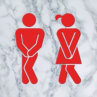 Panneau pictogramme de signalisation · Toilettes Mixtes Humoristique | Texture Marbre Rouge