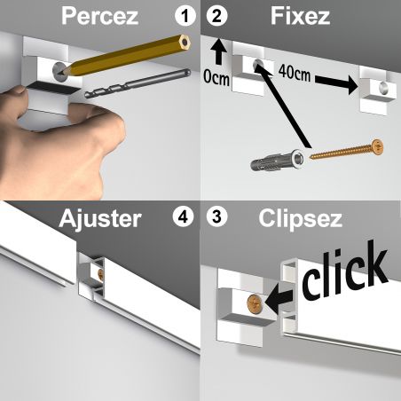Pack Eco 1 mètre de cimaise Click Rail couleur Noir - Solution suspension cadres et tableaux