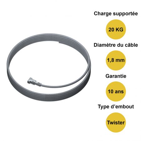 300 cm câble acier embout twister