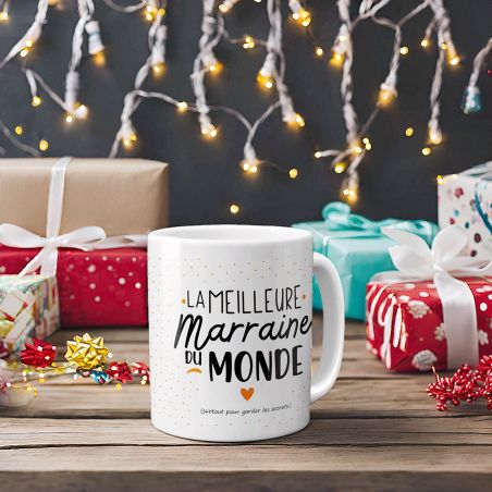 Mug Meilleure Marraine du Monde - Cadeau anniversaire ou Noël de marraine - 33 cL, Céramique - Imprimé en France