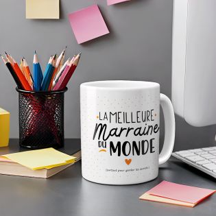 Mug Meilleure Marraine du Monde - Cadeau anniversaire ou Noël de marraine - 33 cL, Céramique - Imprimé en France