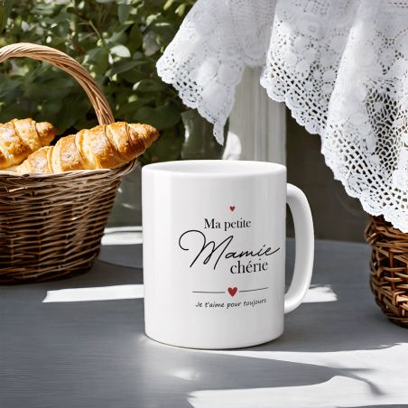 Mug Ma Petite Mamie Chérie - Cadeau fête des grands-mères, Anniversaire Mamie - 33 cL, Céramique - Imprimé en France