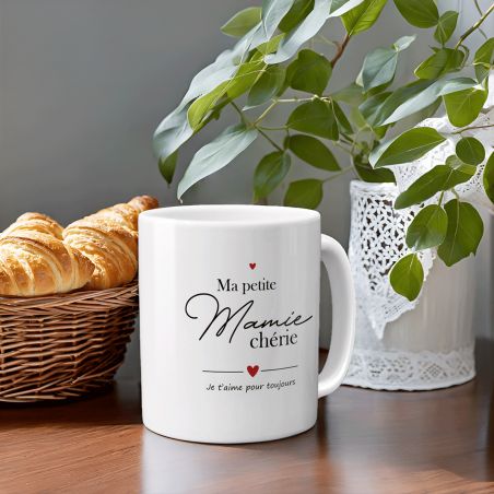 Mug Ma Petite Mamie Chérie - Cadeau fête des grands-mères, Anniversaire Mamie - 33 cL, Céramique - Imprimé en France